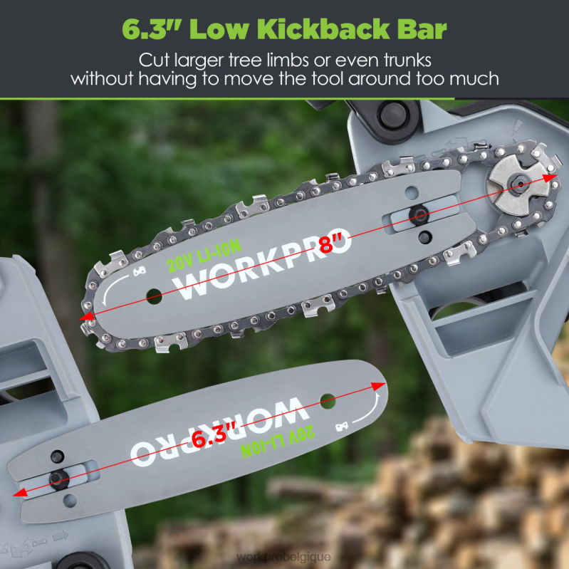 WORKPROTronçonneuse compacte sans fil 20 V avec batterie 4,0 Ah et chaîne de rechange. N4DL298 outil