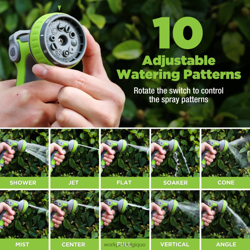 WORKPROPulvérisateur à buse pour tuyau d'arrosage avec 10 modes de pulvérisation N4DL278 outil