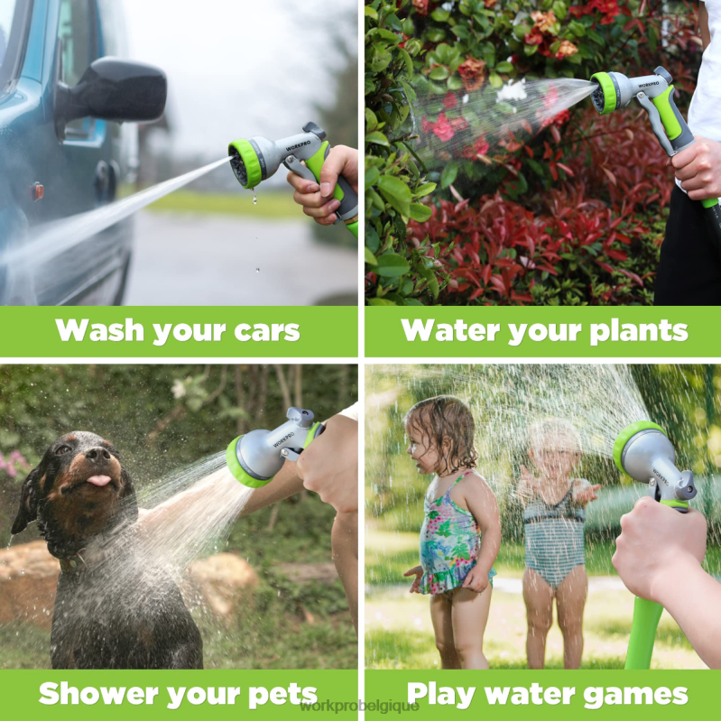 WORKPROPulvérisateur de buse de tuyau d'eau haute pression de jardin avec 8 modèles d'arrosage réglables et conception de commande au pouce N4DL288 outil