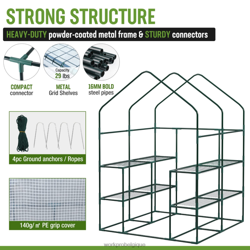WORKPROgrande serre de jardinage portable d'extérieur à 3 niveaux et 8 étagères N4DL290 outil