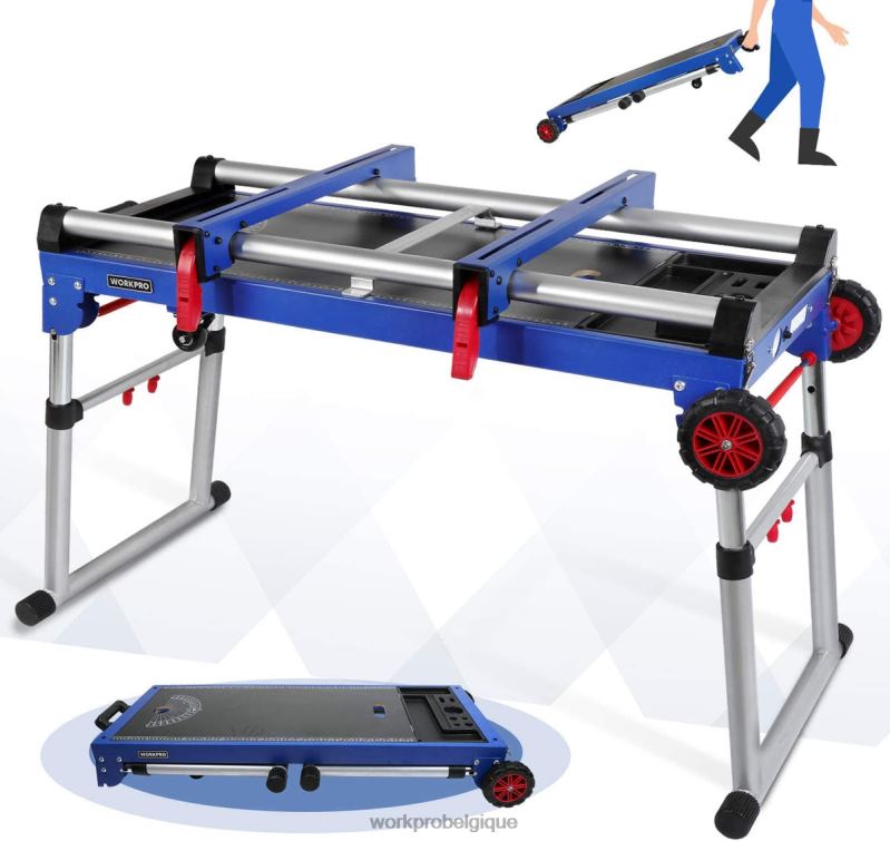 WORKPROSupport pour scie à onglet Établi portable 5 en 1 avec support pour scie à onglet amovible et pieds réglables en hauteur N4DL2 stockage