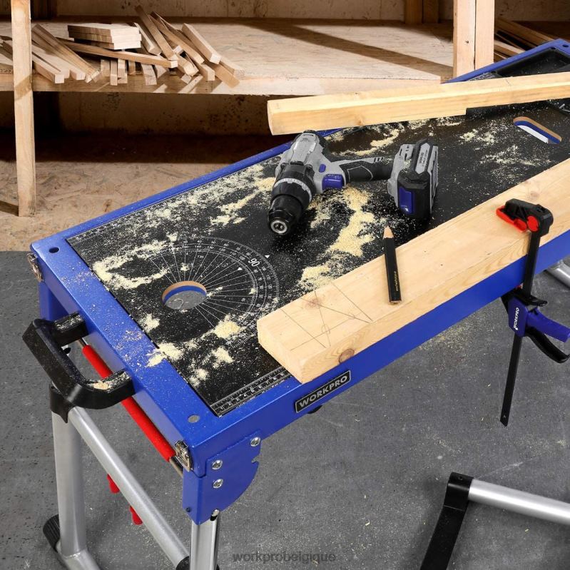 WORKPROSupport pour scie à onglet Établi portable 5 en 1 avec support pour scie à onglet amovible et pieds réglables en hauteur N4DL2 stockage