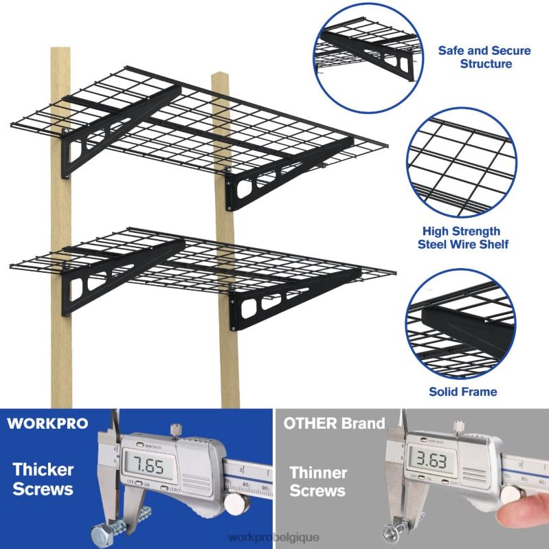 WORKPROPaquet de 2 étagères murales de garage robustes de 2 x 4 pieds, capacité de charge de 400 lb (total) N4DL14 stockage