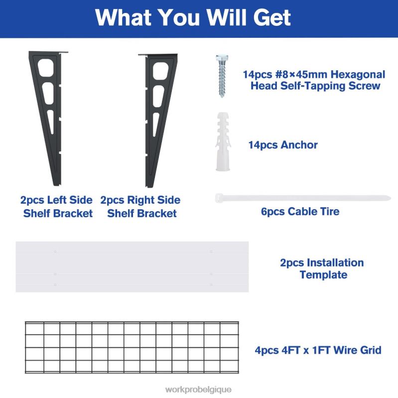 WORKPROPaquet de 2 étagères murales de garage robustes de 2 x 4 pieds, capacité de charge de 400 lb (total) N4DL14 stockage