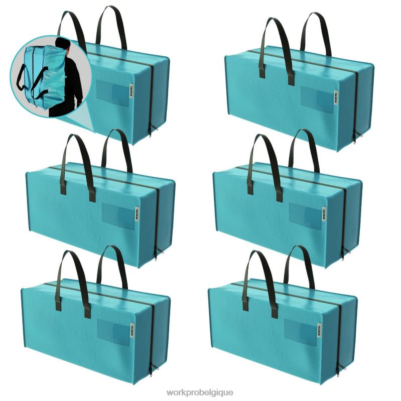 WORKPROPaquet de 6 sacs fourre-tout de déménagement extra-larges et robustes avec fermetures éclair et poignées de transport, sangles de sac à dos N4DL142 stockage