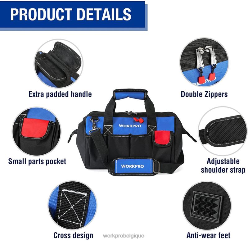 WORKPROSac à outils de 14 pouces, organisateur d'outils multi-poches avec bandoulière réglable N4DL31 stockage