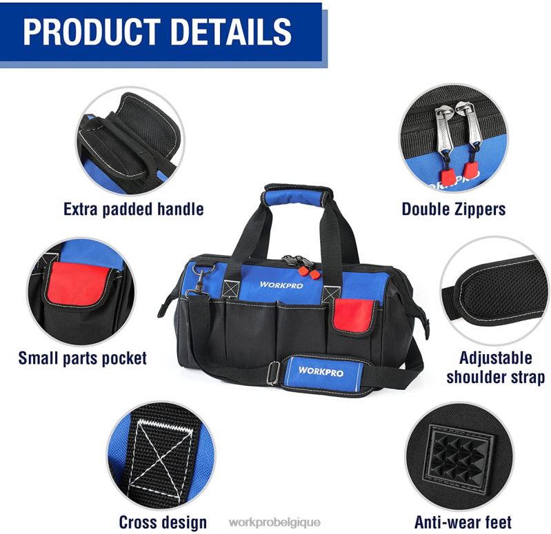 WORKPROSac à outils de rangement à ouverture large et fermé de 18 pouces avec bandoulière réglable N4DL27 stockage