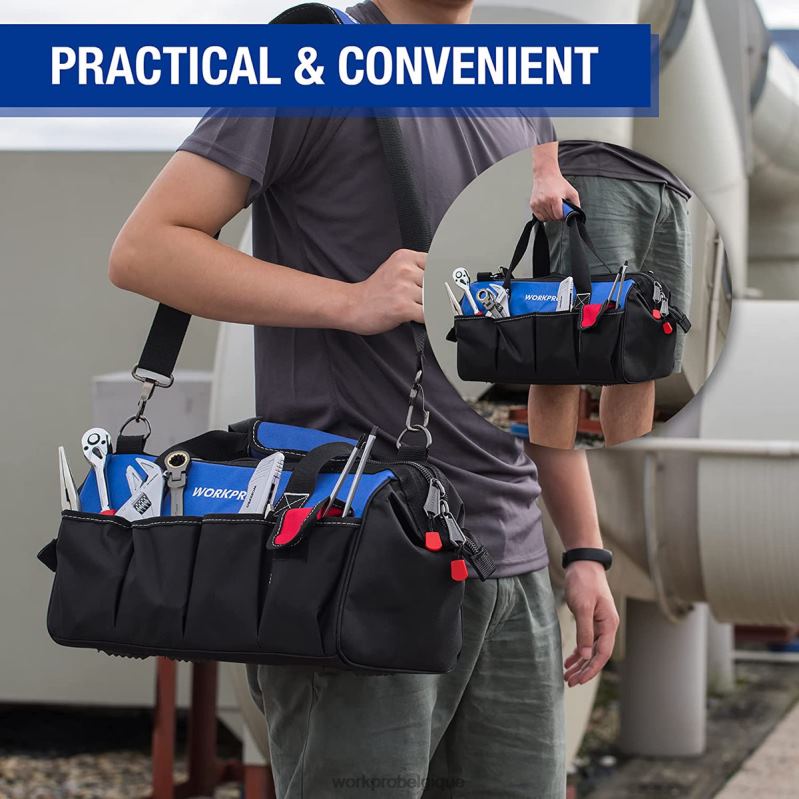 WORKPROSac à outils de rangement à ouverture large et fermé de 18 pouces avec bandoulière réglable N4DL27 stockage