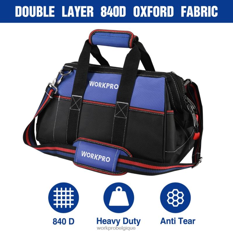 WORKPROSac à outils à large bouche de 16 pouces, sac de rangement d'outils en tissu robuste avec base moulée étanche, bandoulière réglable N4DL24 stockage