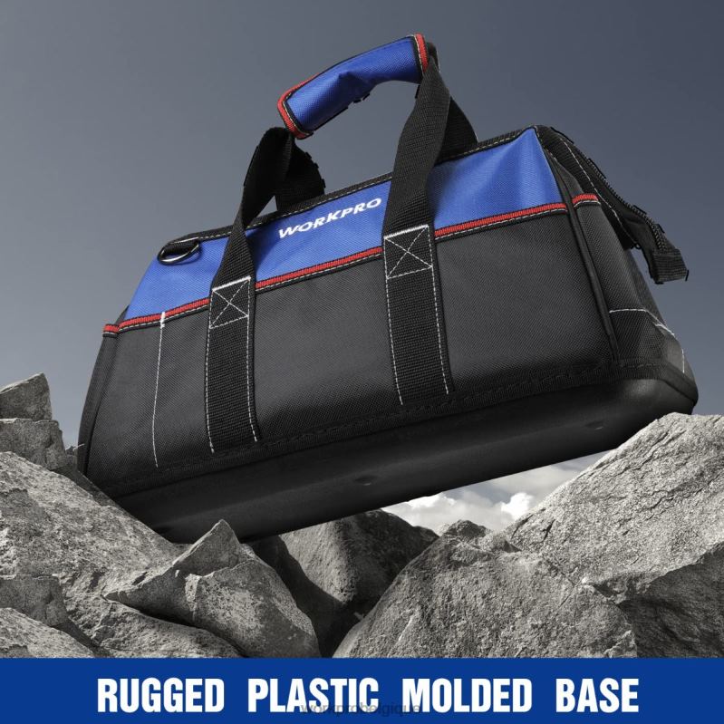 WORKPROSac à outils à large bouche de 16 pouces, sac de rangement d'outils en tissu robuste avec base moulée étanche, bandoulière réglable N4DL24 stockage