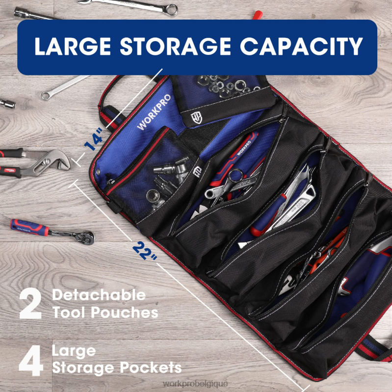 WORKPROorganisateur de sac à outils robuste avec 6 poches et pochettes à outils amovibles N4DL32 stockage