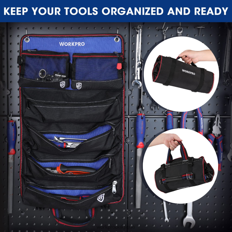 WORKPROorganisateur de sac à outils robuste avec 6 poches et pochettes à outils amovibles N4DL32 stockage
