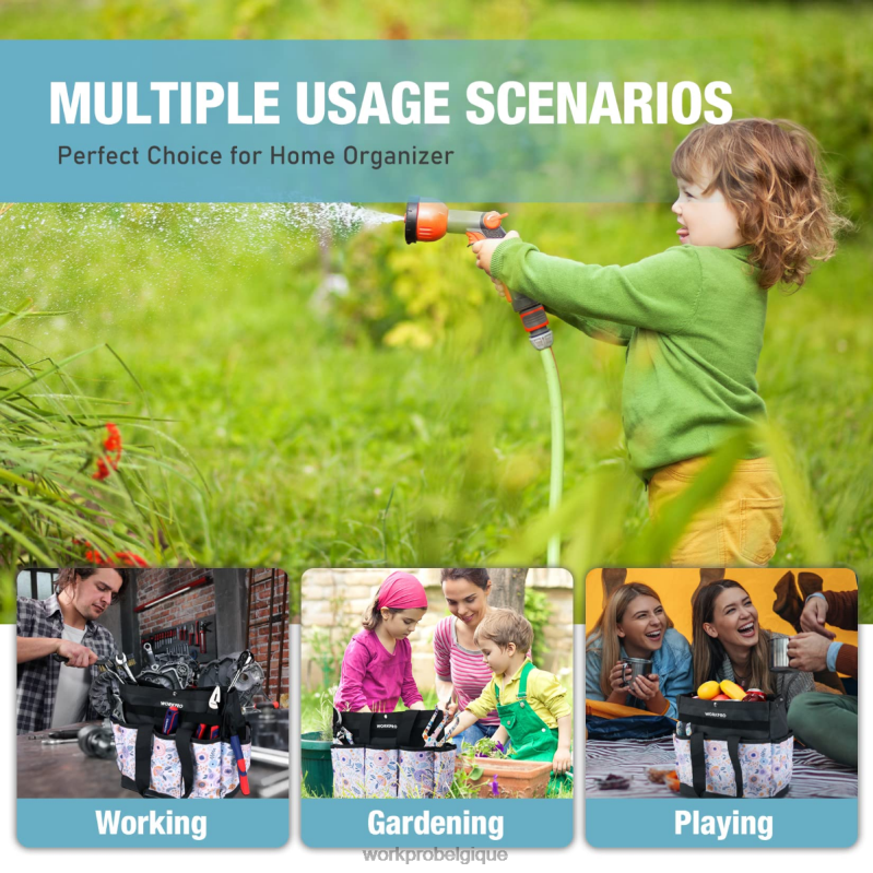 WORKPROsac à outils de jardin avec 9 poches N4DL286 stockage