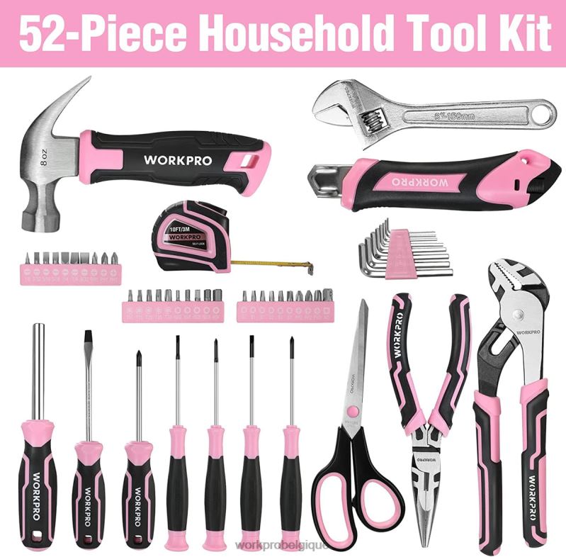 WORKPROEnsemble d'outils de 52 pièces, ensemble d'outils pour femmes à domicile avec boîte à outils de rangement, ensemble d'outils de base-ruban N4DL249 outil