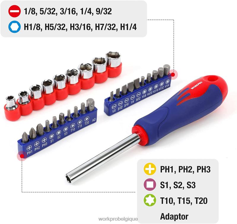 WORKPROEnsemble d'outils manuels ménagers pour tiroir de cuisine, 100 pièces, avec pochette de transport facile N4DL304 outil