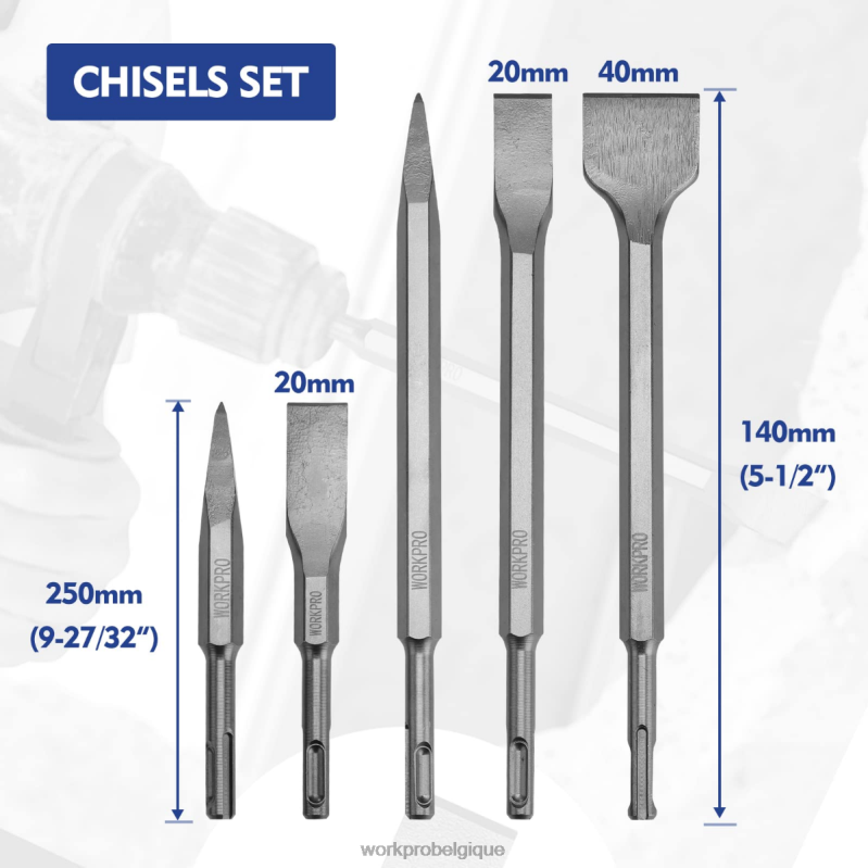 WORKPROJeu de 17 forets à marteau rotatif et burins SDS-Plus N4DL199 outil