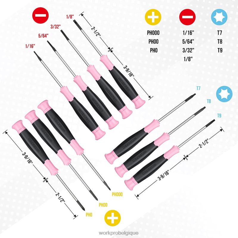 WORKPROJeu de tournevis de précision 10 pièces avec pochette, phillips, fente, étoile torx, kit de réparation de petit tournevis à pointe magnétique N4DL255 outil