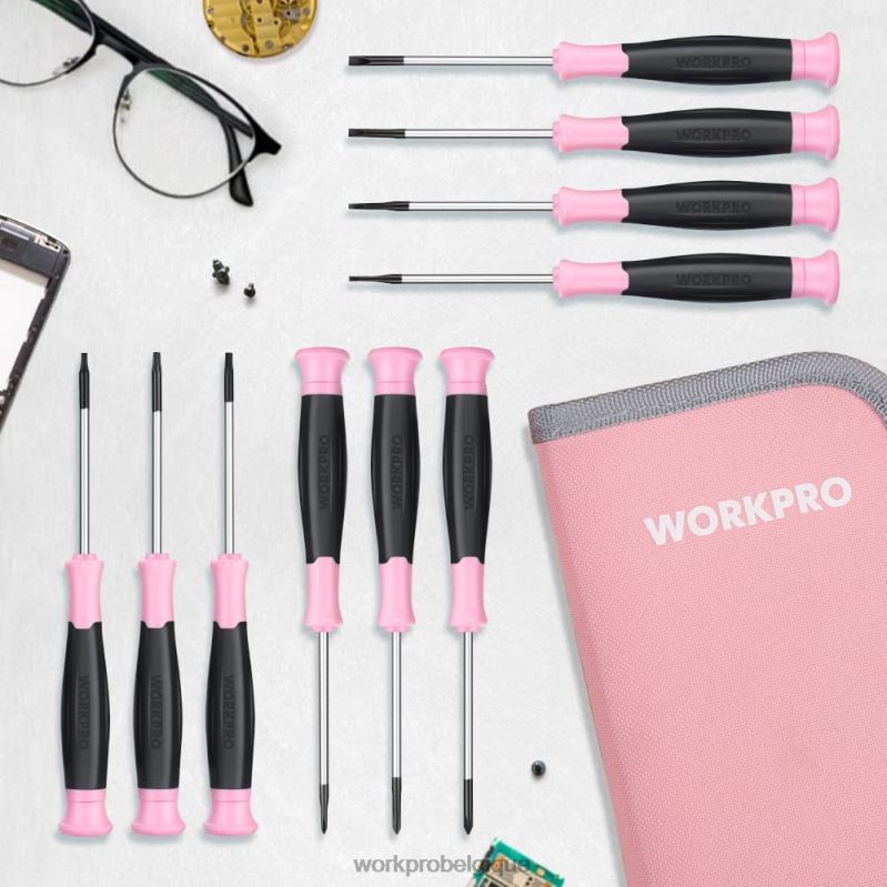 WORKPROJeu de tournevis de précision 10 pièces avec pochette, phillips, fente, étoile torx, kit de réparation de petit tournevis à pointe magnétique N4DL255 outil